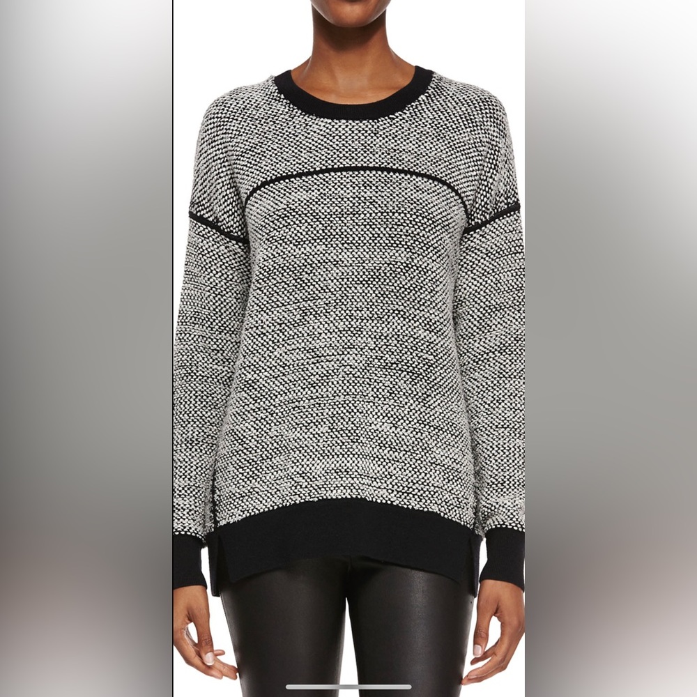 Vince Textured Wool Crewneck Pullover Sweater Small Black & Off-White LIKE NEW